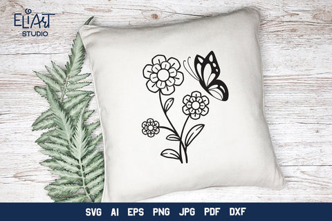 Wildflower SVG, Floral Design with Butterfly. SVG Elinorka 