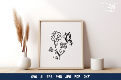 Wildflower SVG, Floral Design with Butterfly. SVG Elinorka 