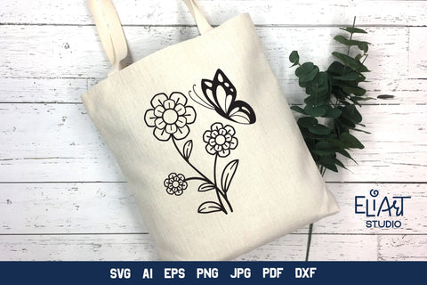 Wildflower SVG, Floral Design with Butterfly. SVG Elinorka 