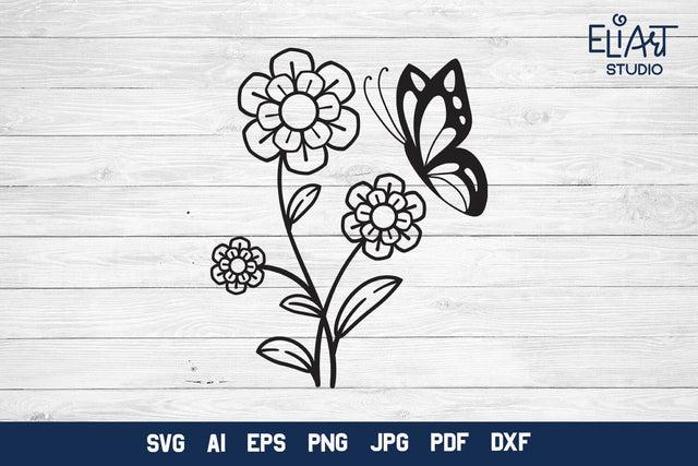 Wildflower SVG, Floral Design with Butterfly. SVG Elinorka 