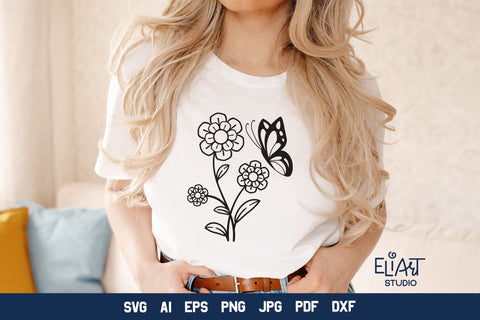 Wildflower SVG, Floral Design with Butterfly. SVG Elinorka 