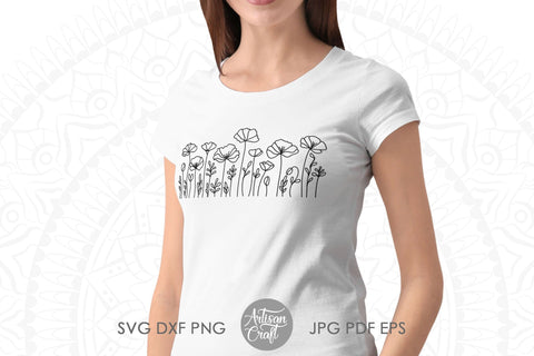 Wildflower SVG, poppy flower, Line Art SVG Artisan Craft SVG 