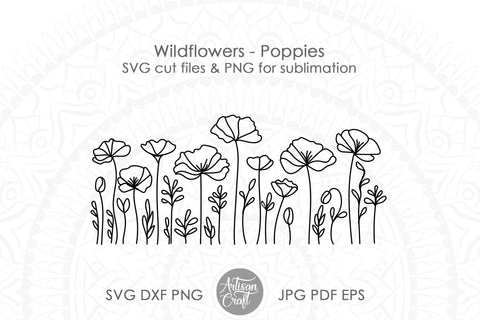 Wildflower SVG, poppy flower, Line Art SVG Artisan Craft SVG 