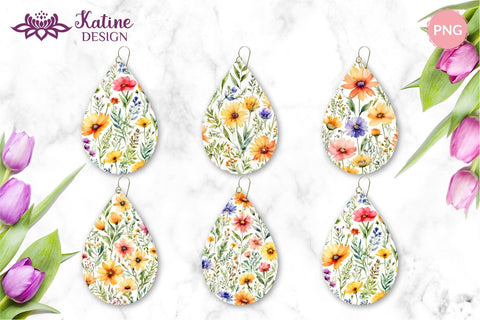 Wildflower Teardrop Earring Designs, Earring Sublimation Designs, Teardrop Earrings Bundle, Earrings Template, Teardrop Earring Sublimation Designs, PNG Earrings, Flower Earrings, Flower Earring Sublimation, Spring Sublimation Earrings Sublimation KatineDesign 