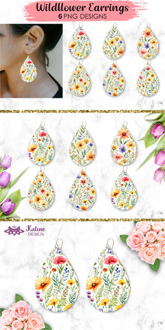 Wildflower Teardrop Earring Designs, Earring Sublimation Designs, Teardrop Earrings Bundle, Earrings Template, Teardrop Earring Sublimation Designs, PNG Earrings, Flower Earrings, Flower Earring Sublimation, Spring Sublimation Earrings Sublimation KatineDesign 
