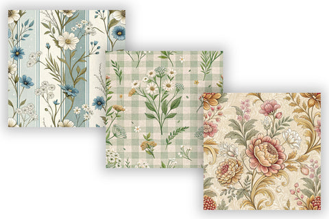 Wildflower Toile Digital Paper Pack, Vintage Floral Toile, Gingham & Stripe Seamless Patterns, Wedding, Scrapbooking & Printable Crafts Digital Pattern FloridPrintables 