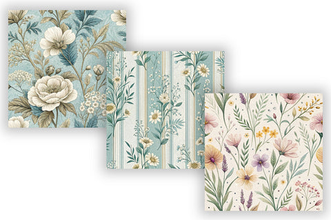 Wildflower Toile Digital Paper Pack, Vintage Floral Toile, Gingham & Stripe Seamless Patterns, Wedding, Scrapbooking & Printable Crafts Digital Pattern FloridPrintables 