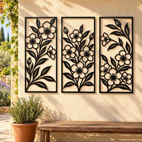 Wildflower Wall Panels Laser SVG | Floral Triptych DXF | Botanical Metal Wall Art Set | Flower Plasma CNC Cutting File SVG HappyDesignStudio 