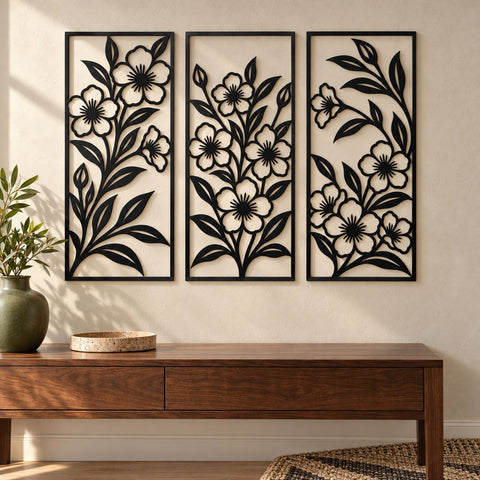Wildflower Wall Panels Laser SVG | Floral Triptych DXF | Botanical Metal Wall Art Set | Flower Plasma CNC Cutting File SVG HappyDesignStudio 