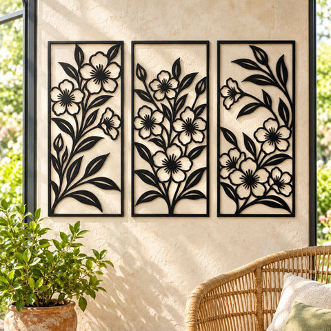 Wildflower Wall Panels Laser SVG | Floral Triptych DXF | Botanical Metal Wall Art Set | Flower Plasma CNC Cutting File SVG HappyDesignStudio 