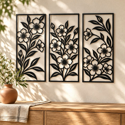Wildflower Wall Panels Laser SVG | Floral Triptych DXF | Botanical Metal Wall Art Set | Flower Plasma CNC Cutting File SVG HappyDesignStudio 
