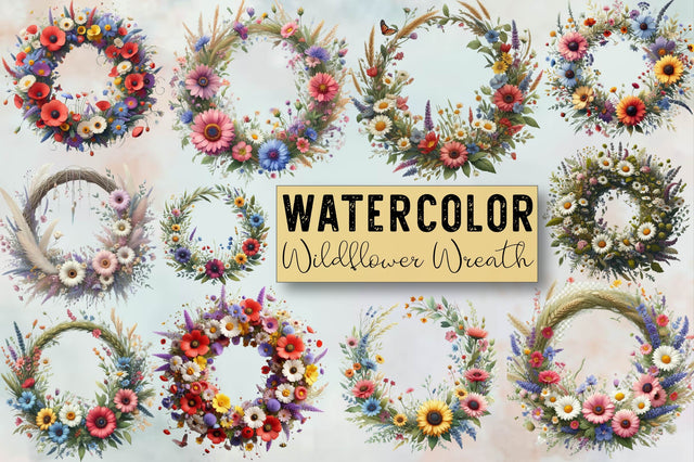 Wildflower Wreath Sublimation Clipart Bundle Sublimation SVGArt 