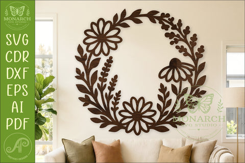 Wildflower Wreath SVG, Floral Wall Decor with Daisies SVG APInspireddesigns 