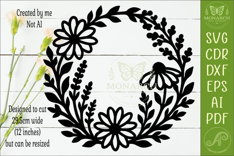 Wildflower Wreath SVG, Floral Wall Decor with Daisies SVG APInspireddesigns 