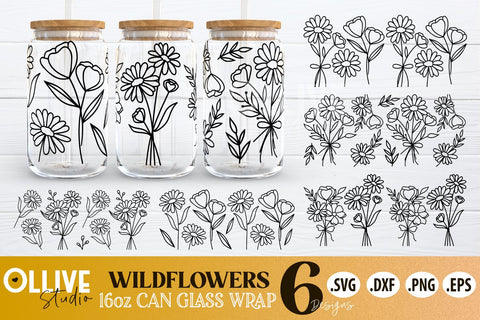 Wildflowers 16oz Can Glass Wrap SVG Bundle SVG Ollive Studio 