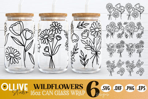 Wildflowers 16oz Can Glass Wrap SVG Bundle SVG Ollive Studio 