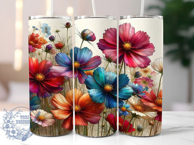 Wildflowers 20oz Skinny Tumbler PNG, Floral Flowers Tumbler Sublimation Wrap, Straight & Tapered Tumbler Wrap, Instant Digital Download Sublimation ToriDesigns 