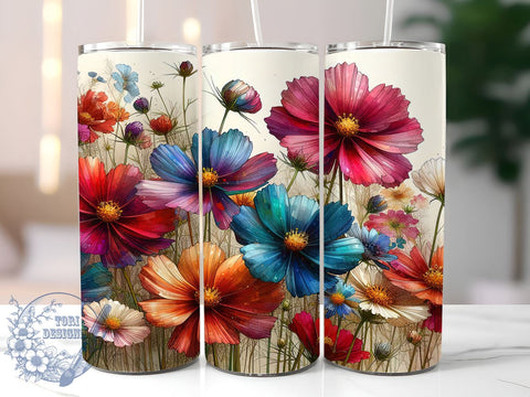 Wildflowers 20oz Skinny Tumbler PNG, Floral Flowers Tumbler Sublimation Wrap, Straight & Tapered Tumbler Wrap, Instant Digital Download Sublimation ToriDesigns 