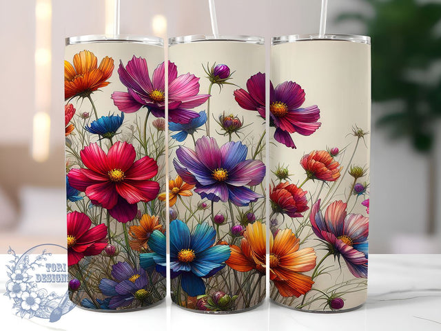 Wildflowers 20oz Skinny Tumbler PNG, Floral Flowers Tumbler Sublimation Wrap, Straight & Tapered Tumbler Wrap, Instant Digital Download Sublimation ToriDesigns 