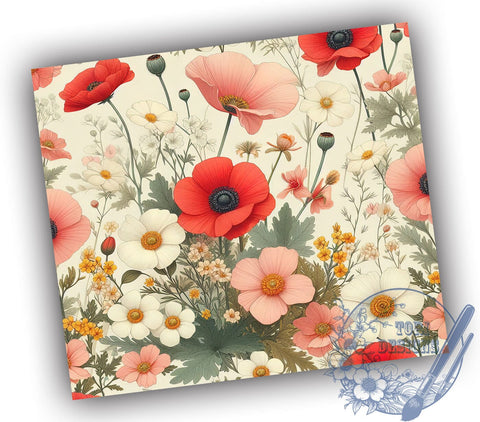 Wildflowers 20oz Skinny Tumbler, Seamless Floral Tumbler Png, Straight & Tapered Tumbler Wrap, Instant Digital Download Sublimation ToriDesigns 