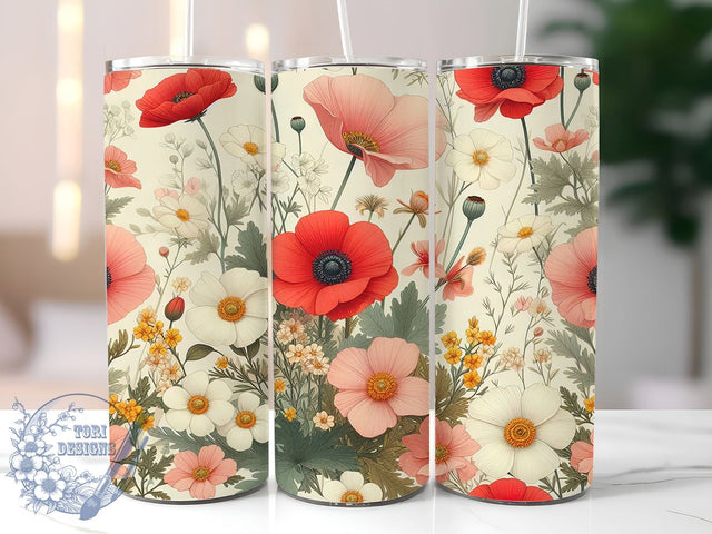 Wildflowers 20oz Skinny Tumbler, Seamless Floral Tumbler Png, Straight & Tapered Tumbler Wrap, Instant Digital Download Sublimation ToriDesigns 