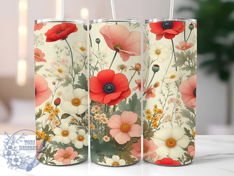Wildflowers 20oz Skinny Tumbler, Seamless Floral Tumbler Png, Straight & Tapered Tumbler Wrap, Instant Digital Download Sublimation ToriDesigns 