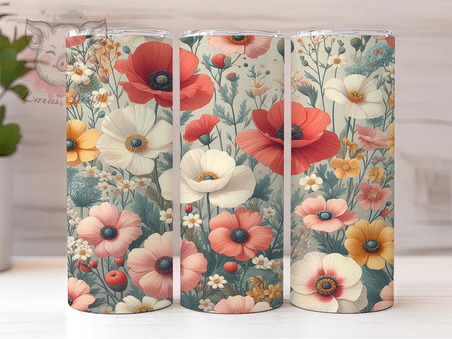 Wildflowers 20oz Tumbler Png, Straight & Tapered Tumbler Png, Seamless Floral Tumbler Png, Digital Download PNG Sublimation Lara' s Designs 