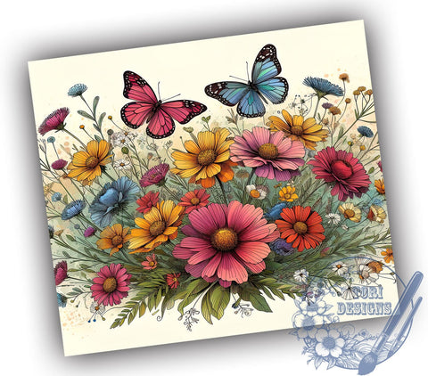 Wildflowers And Butterflies Vibrant Colors 20oz Skinny Tumbler, Spring Tiny Wildflowers Tumbler Png, Straight & Tapered Tumbler Wrap, Instant Digital Download Sublimation ToriDesigns 