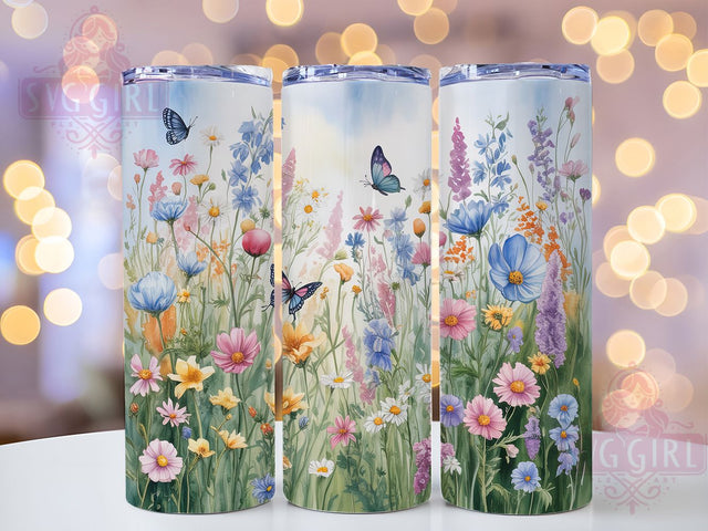 Wildflowers Boho Cottagecore 20oz Tumbler, Boho Flowers, Floral Tumbler, Rustic Boho, Cottagecore Style, Sublimation Wrap, 20Oz Tumbler Sublimation SvggirlplusArt 