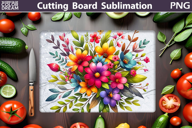 Wildflowers Cutting Board | Floral Kitchen Sublimation Sublimation WatercolorColorDream 