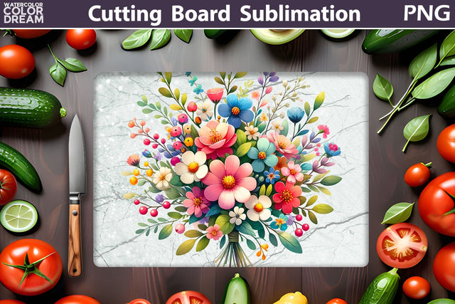 Wildflowers Cutting Board | Floral Kitchen Sublimation Sublimation WatercolorColorDream 