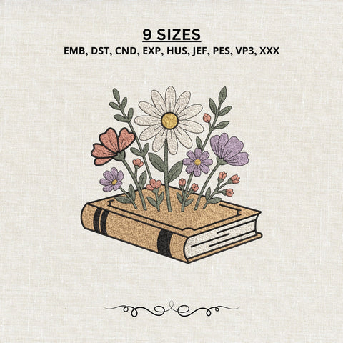 Wildflowers Growing from Book Embroidery Design – Floral Book Machine Embroidery File, Reading Flowers Botanical Design Embroidery/Applique DESIGNS PatternFeed8 