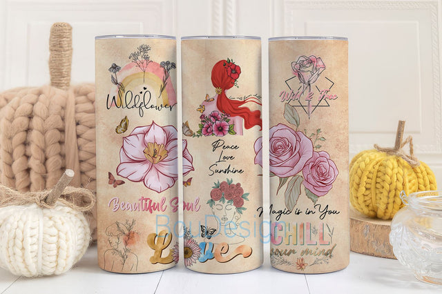 Wildflowers Inspirational Tumbler, Wild Flower Girl PNG, 20 OZ Skinny Tumbler Design, Straight & Tapered Sublimation Wrap, Gift for her Sublimation BouDesign 