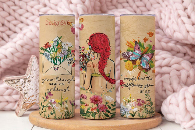 Wildflowers Inspirational Tumbler, Wild Flower Girl PNG, 20 OZ Skinny Tumbler Design, Straight & Tapered Sublimation Wrap, Gift for her Sublimation DesignSVG 