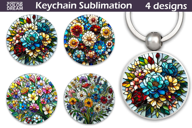 Wildflowers Keychain | Stained Glass Keychain Sublimation Sublimation WatercolorColorDream 