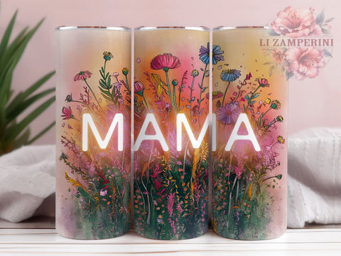 Wildflowers Mama 20oz Tumbler Wrap PNG, Pink Floral Mom Tumbler Png, Straight & Tapered Tumbler Wrap, Instant Digital Download Sublimation Li Zamperini 