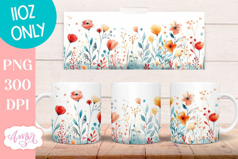 Wildflowers Mug Wrap for Sublimation | Spring mug png 11oz Sublimation Amorclipart 