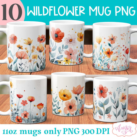 Wildflowers Mug Wrap for Sublimation | Spring mug png 11oz Sublimation Amorclipart 