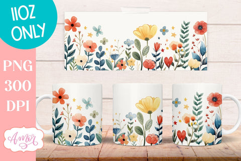 Wildflowers Mug Wrap for Sublimation | Spring mug png 11oz Sublimation Amorclipart 