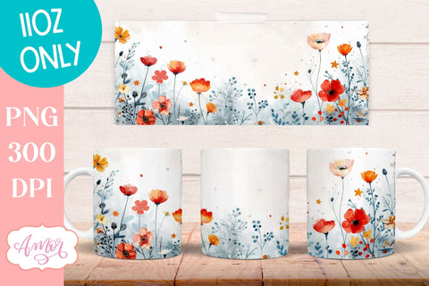 Wildflowers Mug Wrap for Sublimation | Spring mug png 11oz Sublimation Amorclipart 