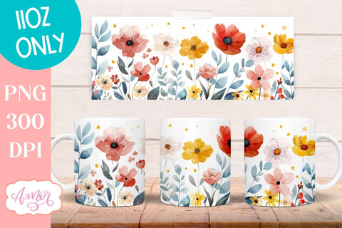 Wildflowers Mug Wrap for Sublimation | Spring mug png 11oz Sublimation Amorclipart 