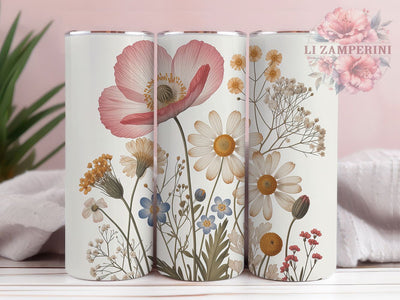 Wildflowers Pink Poppy Rustic 20oz Tumbler, Pink Poppy, Floral Arrangement, Botanical Design, Rustic Charm, 20oz Tumbler Wrap, Sublimation PNG Sublimation Li Zamperini 