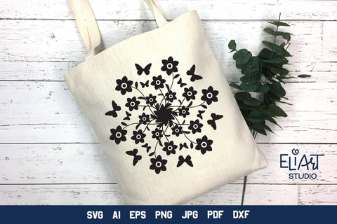 Wildflowers Silhouette SVG, Floral Bouquet with Butterflies. SVG Elinorka 