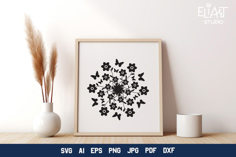 Wildflowers Silhouette SVG, Floral Bouquet with Butterflies. SVG Elinorka 