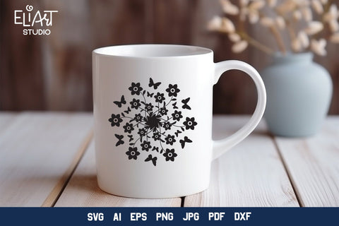 Wildflowers Silhouette SVG, Floral Bouquet with Butterflies. SVG Elinorka 