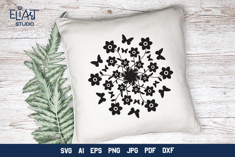 Wildflowers Silhouette SVG, Floral Bouquet with Butterflies. SVG Elinorka 