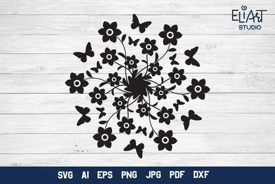 Wildflowers Silhouette SVG, Floral Bouquet with Butterflies. SVG Elinorka 