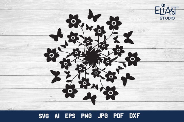 Wildflowers Silhouette SVG, Floral Bouquet with Butterflies. SVG Elinorka 