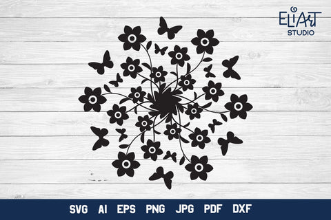 Wildflowers Silhouette SVG, Floral Bouquet with Butterflies. SVG Elinorka 