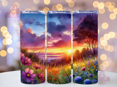 Wildflowers Sunset Watercolor Field Flowers Tumbler Wrap Bundle 20oz Tumbler PNG Seamless Sublimation Design Digital Download Sublimation SvggirlplusArt 